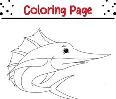 marlin peixe coloração página para crianças. Preto e branco ilustração para coloração livro vetor