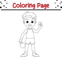 Garoto jogando ping pong coloração página para crianças e adultos vetor