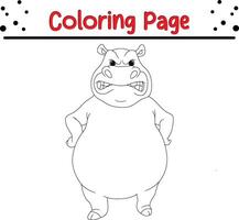 Bravo hipopótamo coloração página para crianças e adultos vetor