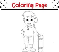 Garoto com skate coloração livro página para crianças vetor