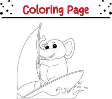 fofa elefante é jogando windsurf coloração livro página para crianças vetor