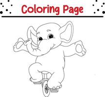 fofa elefante equitação bicicleta coloração livro página para crianças. vetor