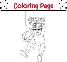 fofa Garoto jogando basquetebol coloração livro página para crianças vetor