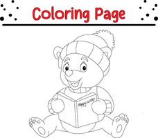 pequeno Urso inverno roupas lendo livro coloração livro página para crianças. vetor