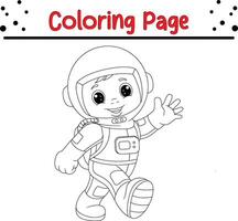 pequeno Garoto vestindo astronauta coloração livro página para crianças. vetor