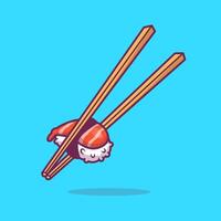 Sushi com pauzinho desenho animado vetor