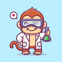 fofa macaco cientista segurando químico líquido desenho animado vetor