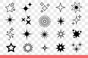 estrelas e brilhos do diferente formas brilhando dentro noite céu ou refletindo. mão desenhado doodle. vetor