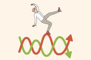 homem investidor cai a partir de instável gráfico simbolizando flutuações dentro financeiro mercado vetor