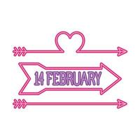 etiqueta de 14 de fevereiro com luz neon, dia dos namorados vetor