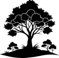 silhueta do uma árvore com Relva vetor