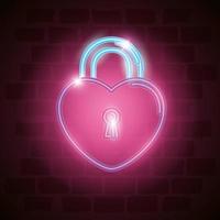 cadeado de segurança com formato de coração em luz neon vetor