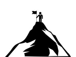 uma homem em pé em topo do uma montanha com uma bandeira vetor