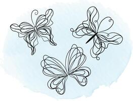 contorno de borboleta com coleção de detalhes desenhados vetor