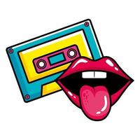 música cassete com ícone de estilo pop art de boca sexy vetor