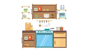 casa utensílios de cozinha, Comida e dispositivos dentro cor plano ilustração vetor