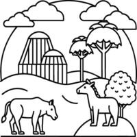 jardim zoológico animais coloração Páginas. animal esboço para crianças coloração livro vetor