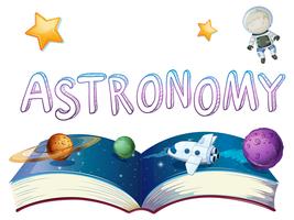 Livro de astronomia com planetas e astronauta vetor