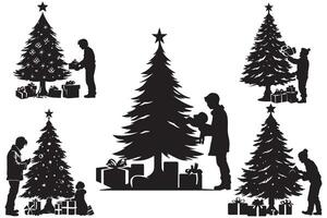 Natal árvores e presentes silhueta vetor