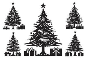 Natal árvores e presentes silhueta vetor