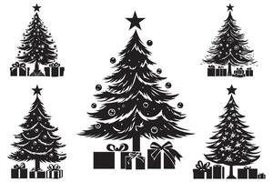 Natal árvore silhueta com presentes vetor