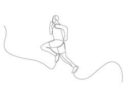 contínuo solteiro linha desenhando do lado Visão do uma a homem correu acima a morro acima estrada. saudável esporte Treinamento conceito. Projeto ilustração vetor