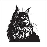 gato logotipo - confiante maine coon face dentro Preto e branco vetor