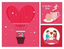 conjunto de cartões de feliz dia dos namorados com decoração vetor