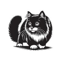 gato logotipo - boneca de pano gato aventureiro dentro Preto e branco vetor