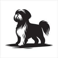 ilustração do uma shih tzu cachorro em pé dentro Preto e branco vetor