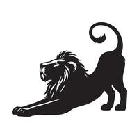 leão - uma leão estendendo corpo ilustração dentro Preto e branco vetor