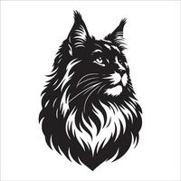 gato logotipo - heróico maine coon face dentro Preto e branco vetor