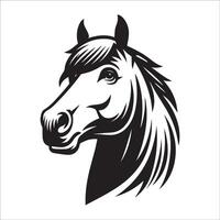 pensativo cavalo face com uma levemente sulcado testa ilustração dentro Preto e branco vetor