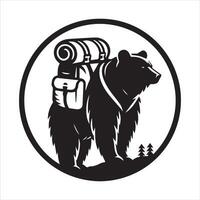 uma caminhada Urso com uma mochila ilustração logotipo conceito vetor