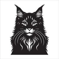 gato silhueta - carinhoso maine coon gato face ilustração vetor