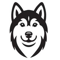 cachorro - uma siberian rouco cachorro curioso face ilustração dentro Preto e branco vetor