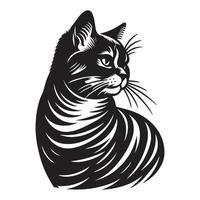 gato logotipo - americano cabelo curto gato dentro uma atrevido pose dentro Preto e branco vetor