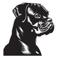 boxer cachorro - uma boxer cachorro pensativo face ilustração dentro Preto e branco vetor