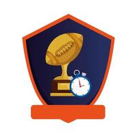 troféu bola de futebol americano com cronômetro no escudo vetor