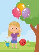 menina sorrindo com balão de hélio na mão vetor