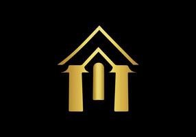 luxo casa logotipo modelo com ouro cor vetor
