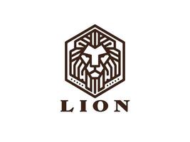 hexágono leão logotipo Projeto modelo vetor