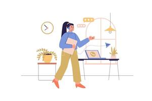 ligar Centro rede conceito com pessoas cena. mulher trabalhando Como virtual assistente, respondendo cliente chamando e resolução clientes problema on-line. personagem situação dentro plano Projeto. ilustração. vetor