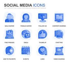 moderno conjunto social meios de comunicação e rede gradiente plano ícones para local na rede Internet e Móvel aplicativos. contém tal ícones Como avatar, emoji, conversando, gosta. conceptual cor plano ícone. pictograma pacote. vetor