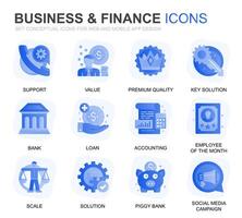 moderno conjunto o negócio e finança gradiente plano ícones para local na rede Internet e Móvel aplicativos. contém tal ícones Como análise, dinheiro, contabilidade, estratégia, banco. conceptual cor plano ícone. pictograma pacote. vetor