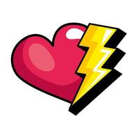 ícone de estilo pop art amor do coração e raio vetor