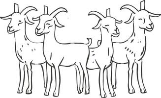 encantador cabras em pé juntos dentro uma simples e elegante Preto e branco ilustração vetor