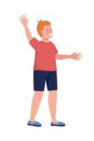 menino feliz acenando a mão personagem de vetor de cor semi plana. posando figura. pessoa de corpo inteiro em branco. infância isolada estilo cartoon moderno ilustração para design gráfico e animação