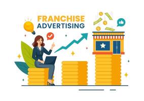 franquia publicidade ilustração com o negócio e finança para promovendo bem sucedido marca ou marketing dentro plano desenho animado fundo vetor