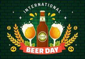 internacional Cerveja dia ilustração em 5 agosto com Felicidades cervejas celebração e fermentação dentro plano desenho animado fundo Projeto vetor